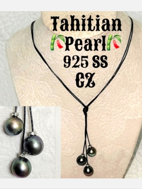 No Brand Jewelry - 🎋Tahitian Casade Pearl 925 Sterling Silver Leather Necklace